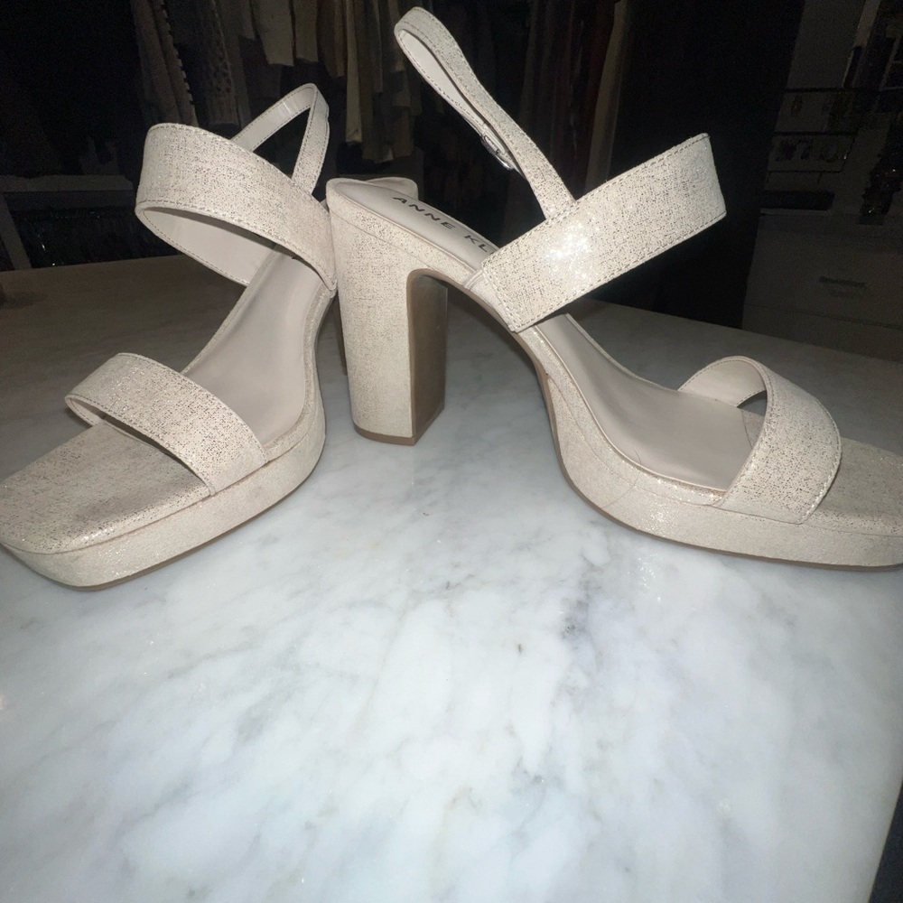 Anne Klein Cream Platform Block Heel Sandals